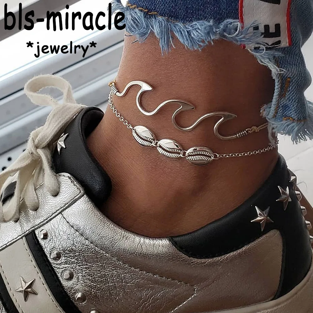 

Bls-miracle Vintage Shell Alloy Anklet for Women Braided Wave Adjustable Anklets Bracelet Beach Handmade Boho Jewelry 2018 New