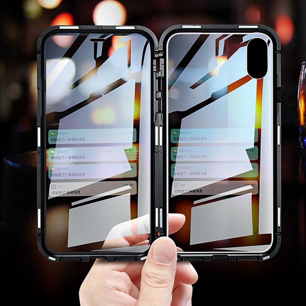 Metal Magnetic Adsorption Case For iPhone XS MAX X XR 8 7 Plus 6 6s Double Sided Glass Magnet Back Cover Funda |