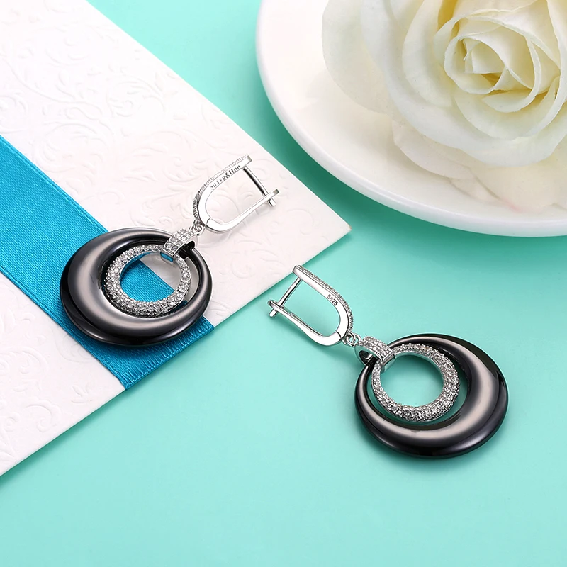 Серьги Модные украшения чешские стерлингового серебра 925 Керамика циркон дважды