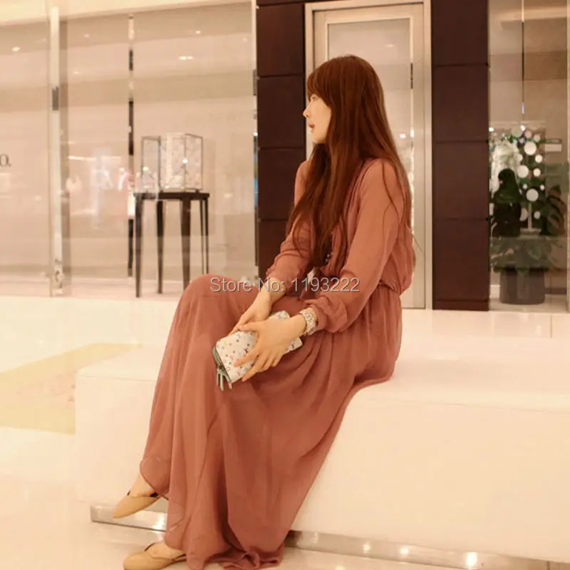 Женское шифоновое платье с длинным рукавом длинное пляжное макси в стиле ретро |