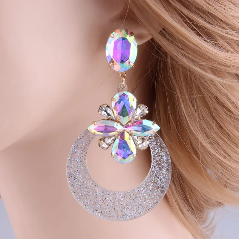 Серьги-подвески NeeFu WoFu большие серьги из полимера с кристаллами Длинные