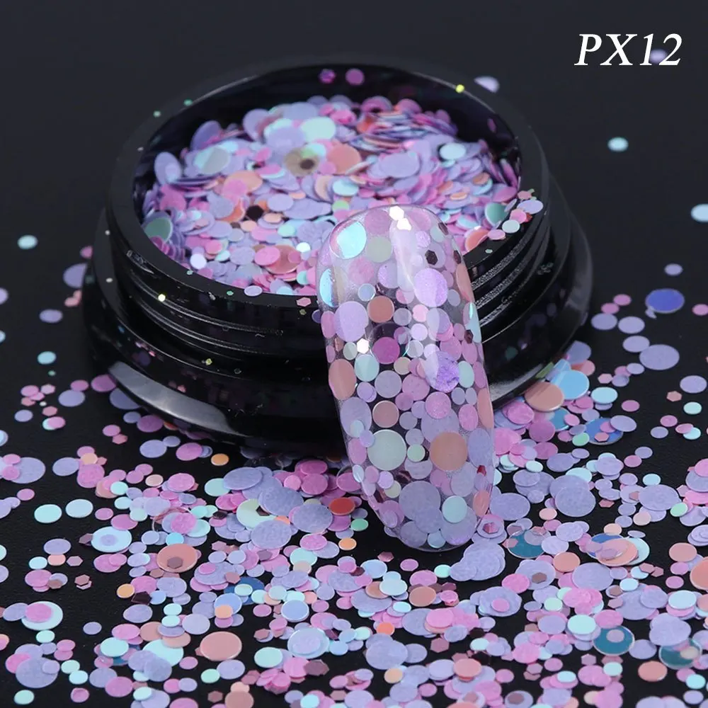 PX12 3D Блестки для ногтей, Смешанные Круглые шестигранники, блестящие голографические чешуйки для ногтей, Русалка, блестки, акриловые, сделай сам, маникюрные советы, LAPX01-12 - Цвет: PX12