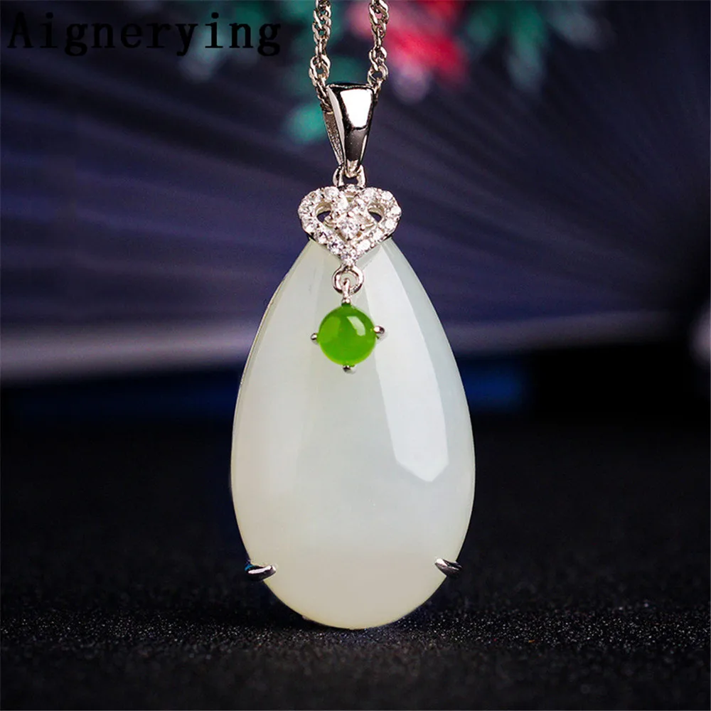 Vintage Certificate Green White Jade Sterling 925 silver Infinity Precious for Women/Men Necklaces Supply Pendant Craft Gift Box | Украшения