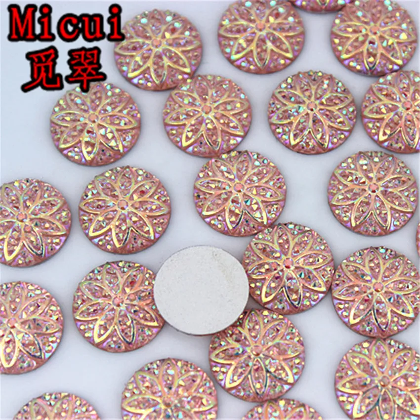 Micui 50 шт. 12 мм AB цветной Круглый Цветок из смолы Стразы с плоским основанием камни