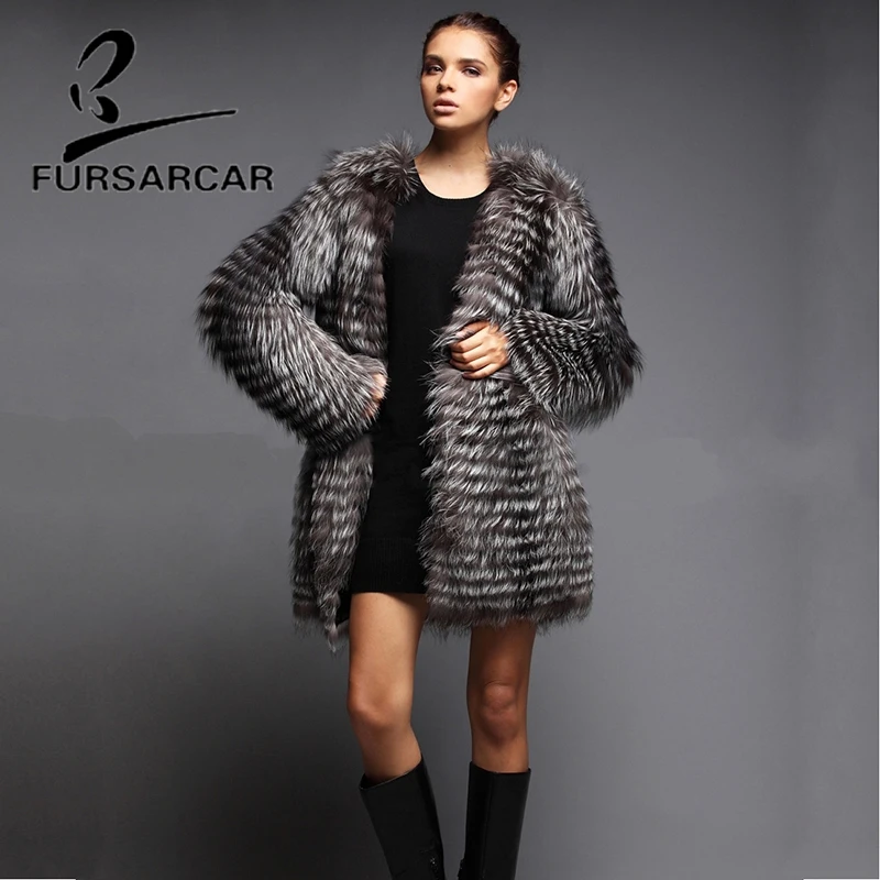 Новинка 2020 женское теплое зимнее пальто FURSARCAR из натурального серебряного меха