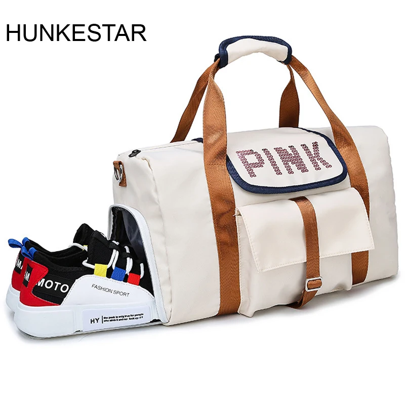 Женская спортивная сумка тоут с блестками и розовыми буквами для фитнеса Сухой