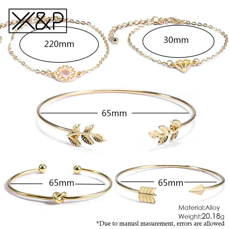X& P, модные золотые браслеты-запонки, цепочка, браслеты с подвесками, браслет для женщин, Богемия, лист, узел, стрелка, круглые женские браслеты, ювелирное изделие, подарок
