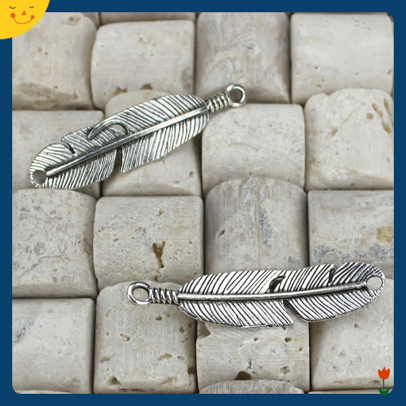 

50pcs/lot DIY Jewelry Accessories Ancient silver color feather 45*11mm charm pendant findings for bracelet