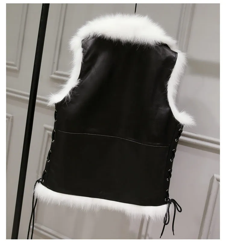 Зимние Куртки из искусственной кожи женский белый жилет искусственного меха и