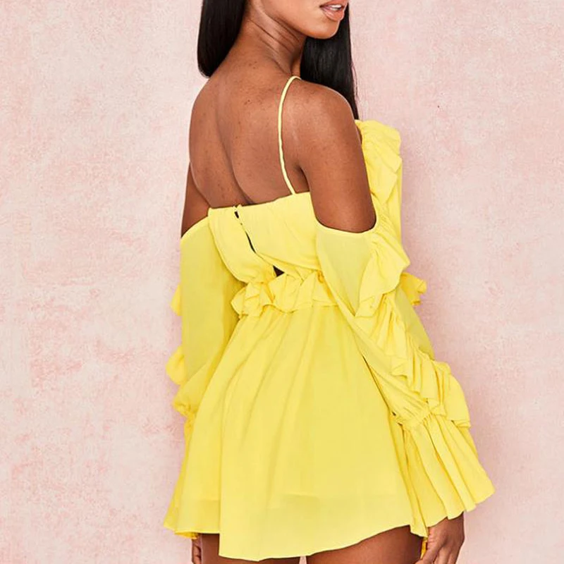 Сексуальное с ремешком вокруг шеи оборка шифоновое платье короткое летнее