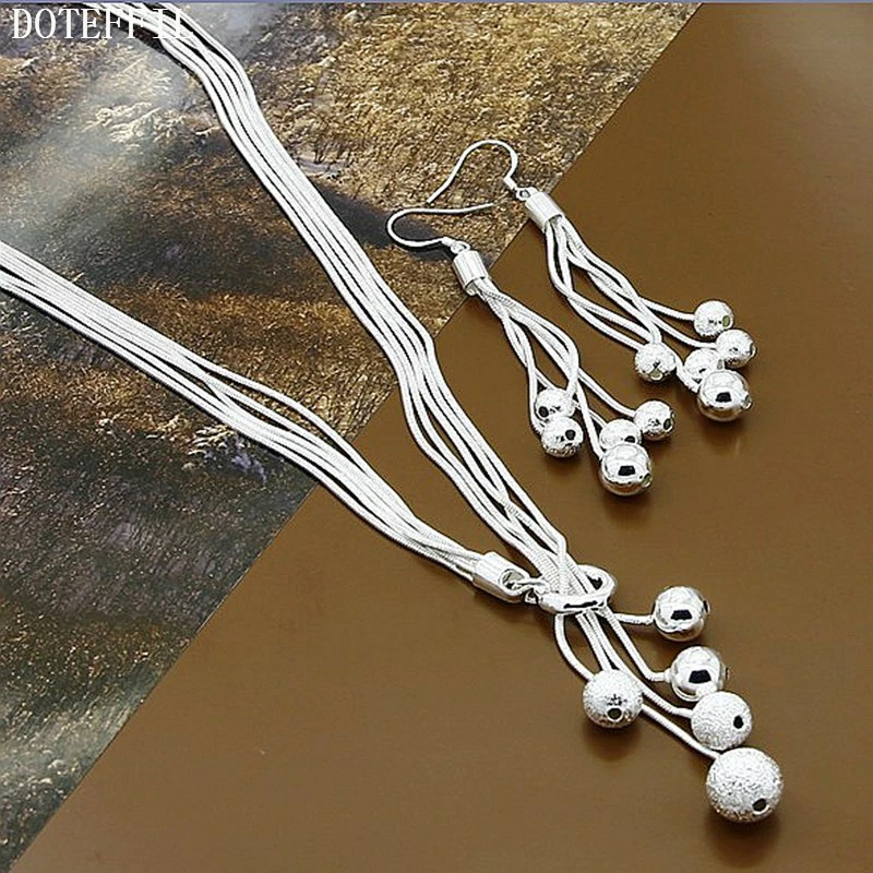 Женский комплект из колье и серёг DOTEFFIL стерлингового серебра 925 пробы с матовым