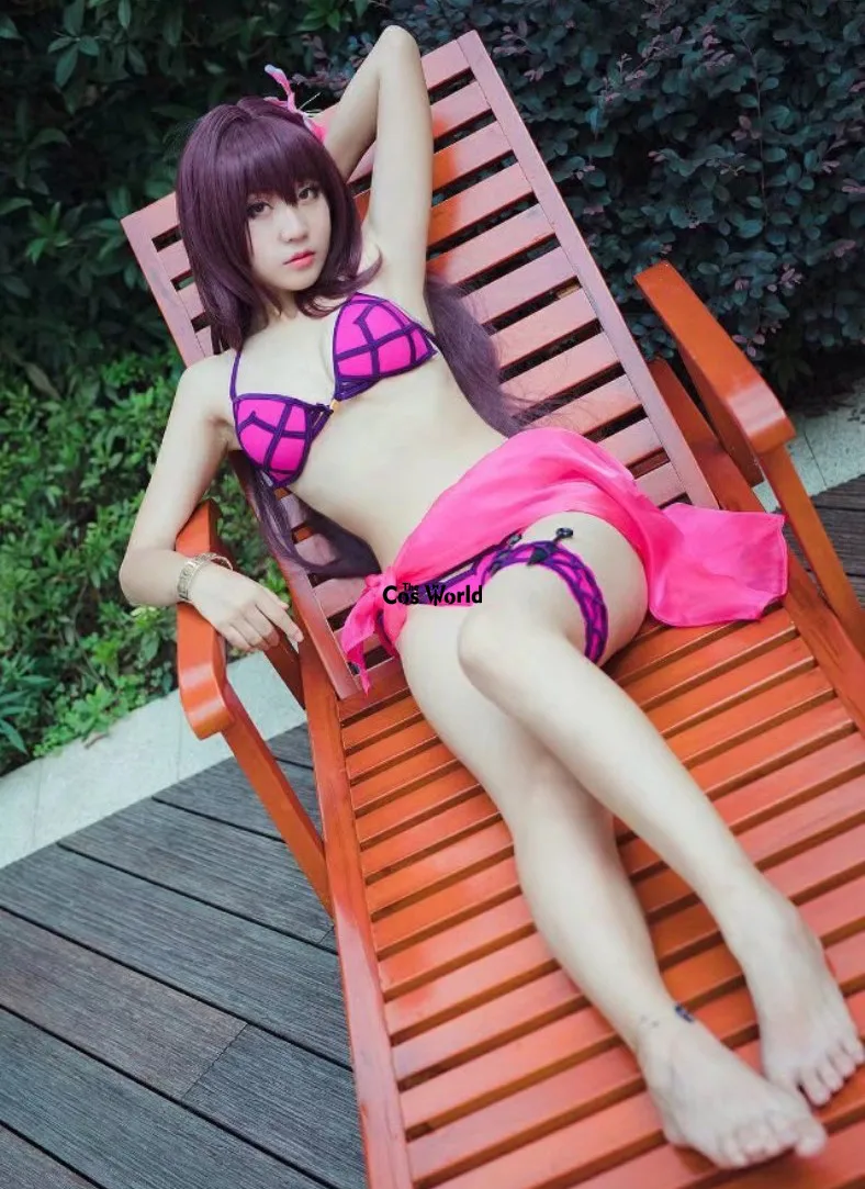 FGO сливовый Fate Grand Order Scathach купальный костюм бикини Топ T-back наряд Аниме косплей