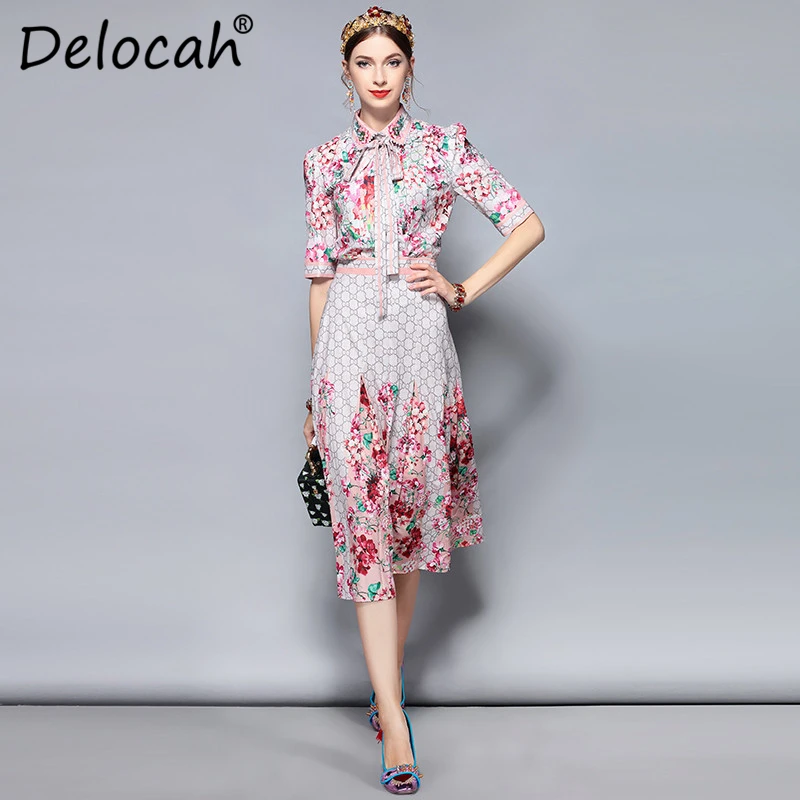Delocah/летний модный дизайнерский костюм комплект женской блузки с бантом и