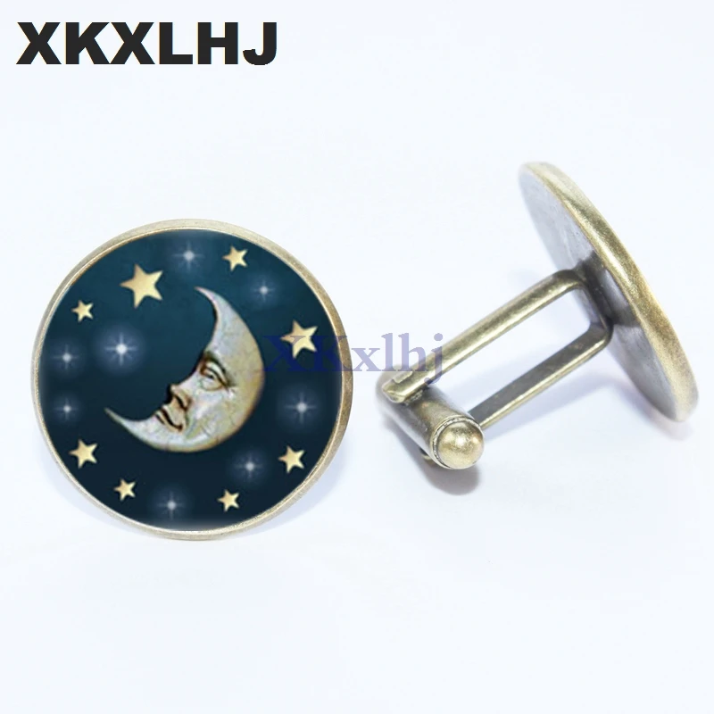 Новинка 2018 синие и зеленые шелковые Золотые круглые запонки XKXLHJ в виде Луны звезд