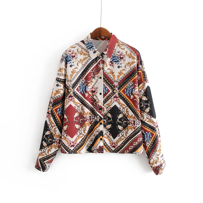 Женская винтажная блузка с цветочным принтом Повседневная Свободная длинным