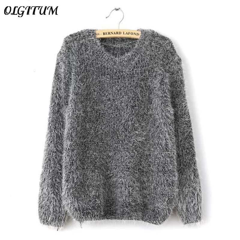 Women Fashion Autumn Winter Warm Mohair O-Neck Pullover Long Sleeve Casual Loose Sweater Knitted Tops | Женская одежда