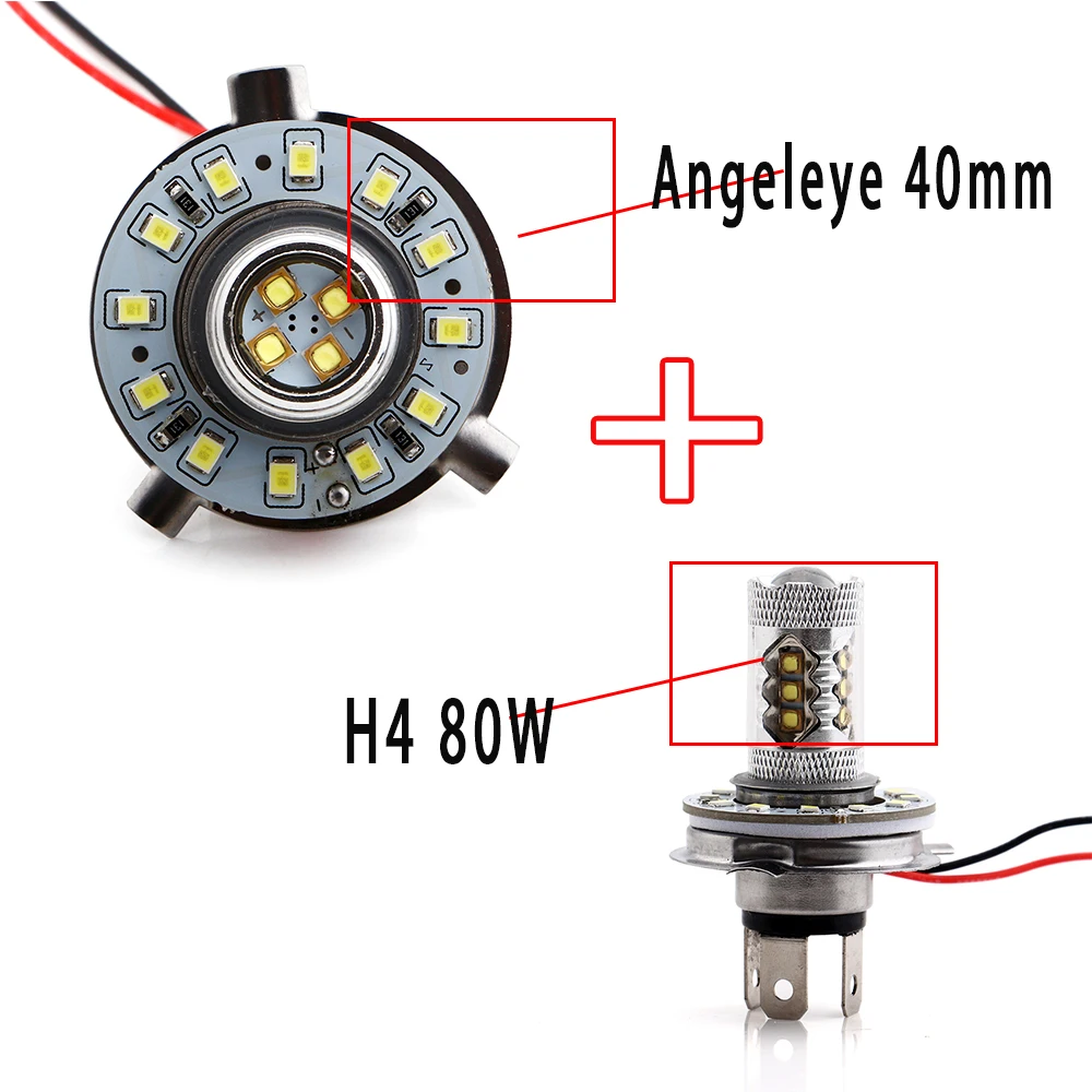 2 шт. DC12V 80 Вт Led H4 лампы 3535 16 SMD с 40 мм Ангел глаз 3528 12 светодиодов авто светильник