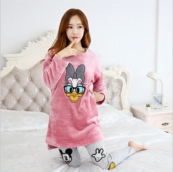 Осенне-зимняя обувь милая Женская одежда для сна с длинными рукавами фланель