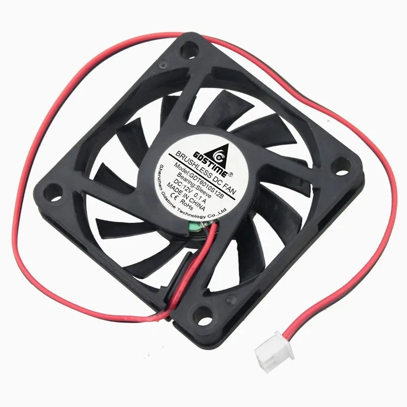 

Gdstime 100 Pieces 2 Wire 6cm 60x60x10mm 12V Brushless DC Cooling Fan 60mm x 10mm 6010 2Pin 6010