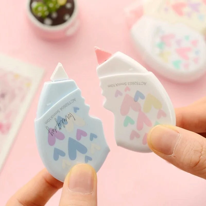 2 шт. лента для коррекции сердца с надписью «Love», материал Escolar Kawaii, канцелярские принадлежности для офиса и школы, принадлежности для коррекции Papelaria, принадлежности для коррекции