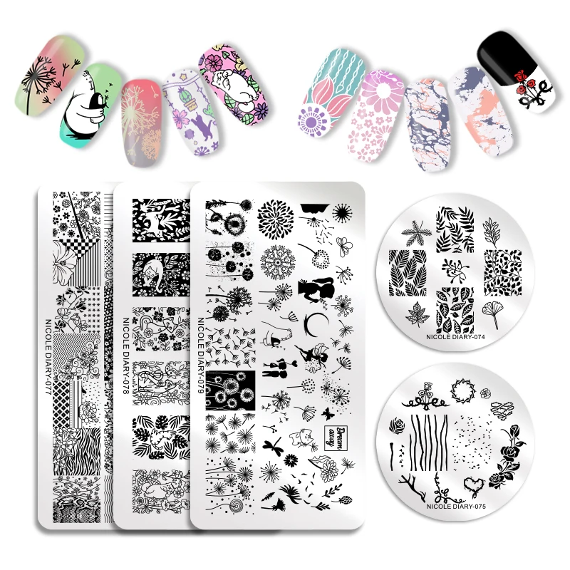 NICOLE DIARY шаблон штамповочных плит для ногтей цветочный штамп дизайна штамповочная