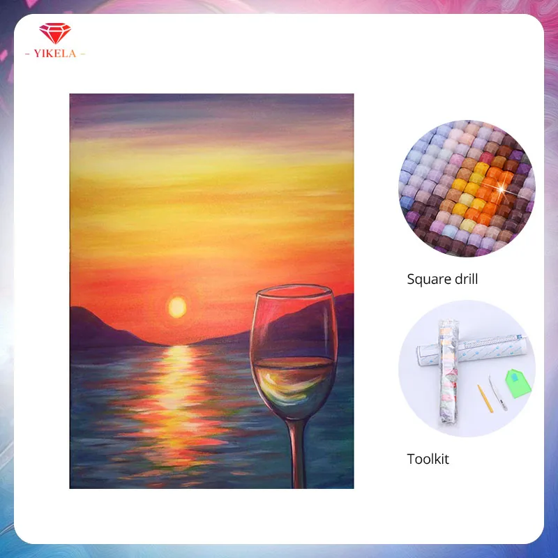 YIKELA 5D Настройка Sun Wine Cup мозаичная картина Набор для творчества Алмазная живопись