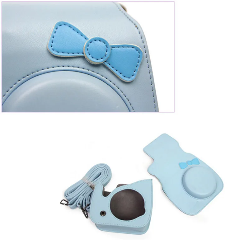 For Fujifilm Instax Mini Hello Kitty Bow-Knot Instant Film Photo Camera Carrying PU Leather Bag Case Cover with Shoulder Strap