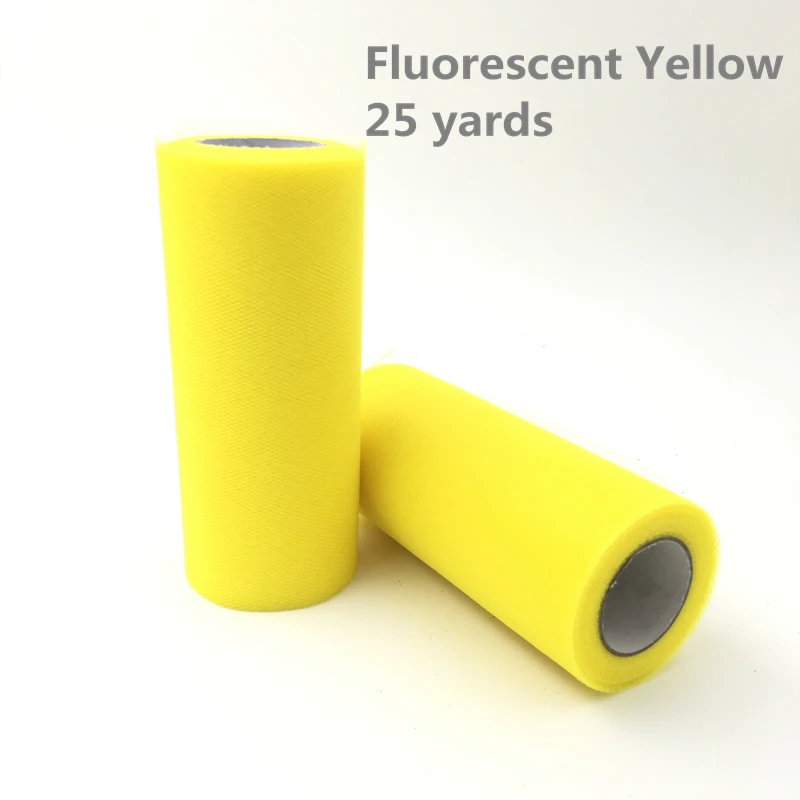 Fluorescent Yellow 15 см 25 ярдов Розовый Белый рулонные Тюлевая ткань Катушка Туту свадебный для украшения детского душа органза DIY ремесла День рождения поставки - Цвет: Fluorescent Yellow