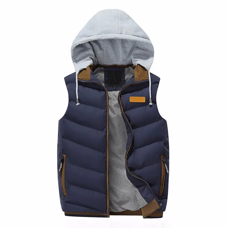 Men Winter Casual Windproof jacket Vests Sleeveless Hoodie warm Coats vest Male Warm Cotton-Padded thicken down Waistcoat | Мужская