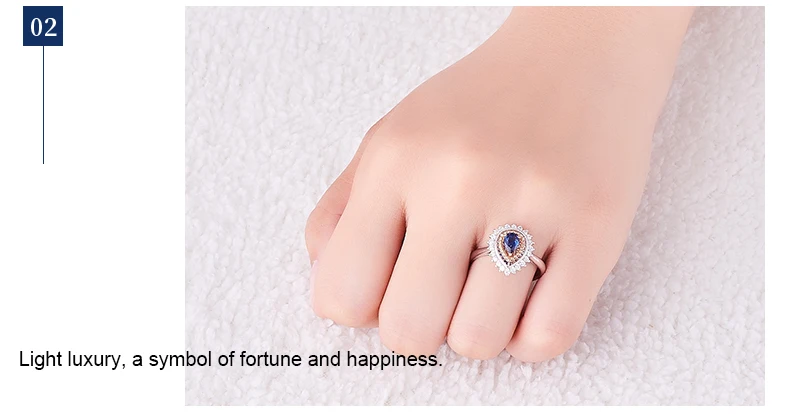 JEWELLWANG Роскошный натуральный голубой сапфир 18 К кольцо из белого золота кольцо с настоящим алмазом для Для женщин белого золота с камнями-каплями воды Кольца с сапфиром