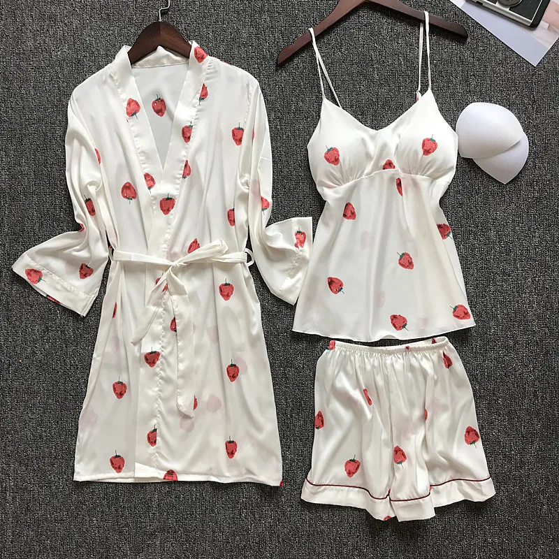 Пижама Fdfklak женская из искусственного шелка пикантный комплект 3 предметов