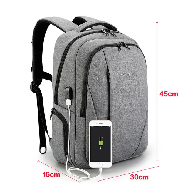 Tigernu usb зарядка 15," Ноутбук Anti theft рюкзак мужчины Anti theft школьный рюкзак сумка Мужской Женский Повседневный Женский Mochilas - Цвет: Grey