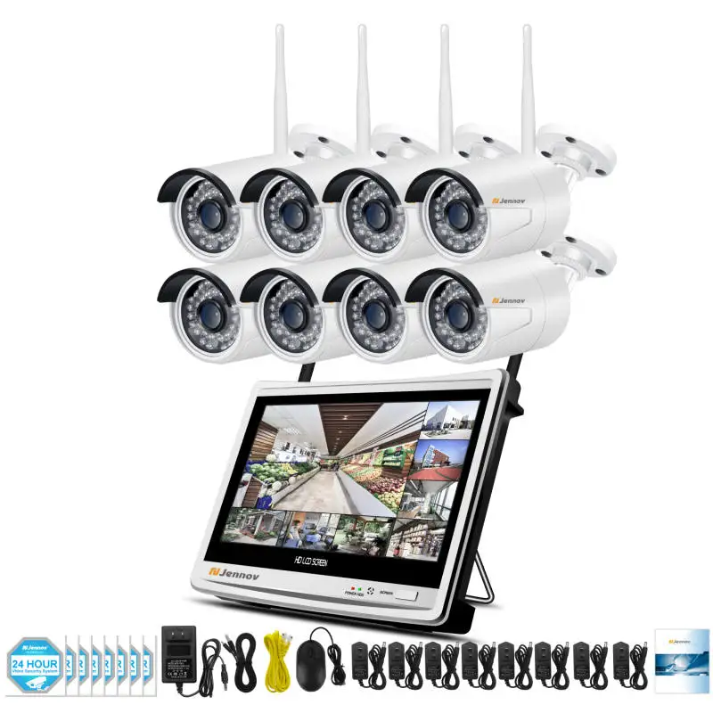 8 Pieces Camera Jennov 8CH 1080P комплект видеонаблюдения камера беспроводная система безопасности 2MP 1" ЖК NVR монитор CCTV комплект IP66 Водонепроницаемая камера s - Цвет: 8 Pieces Camera