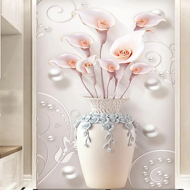 

Custom mural 3D Wallpaper Embossed Stereo Simple European Vase Entrance Mural Corridor Aisle Living Room TV Background Wallpaper