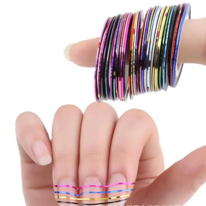 multicolor Все для ногтей 30 шт. полоскание ленты линии Дизайн ногтей декоративные наклейки DIY наклейки для ногтей смешанные цвета рулоны - Цвет: multicolor