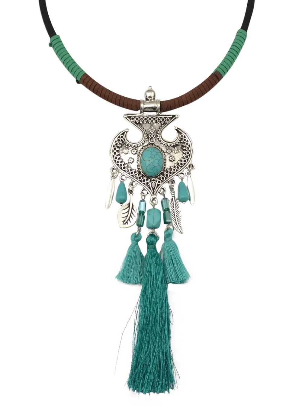 Ожерелья ручной работы в этническом стиле с подвесками из черного шнура и якоря