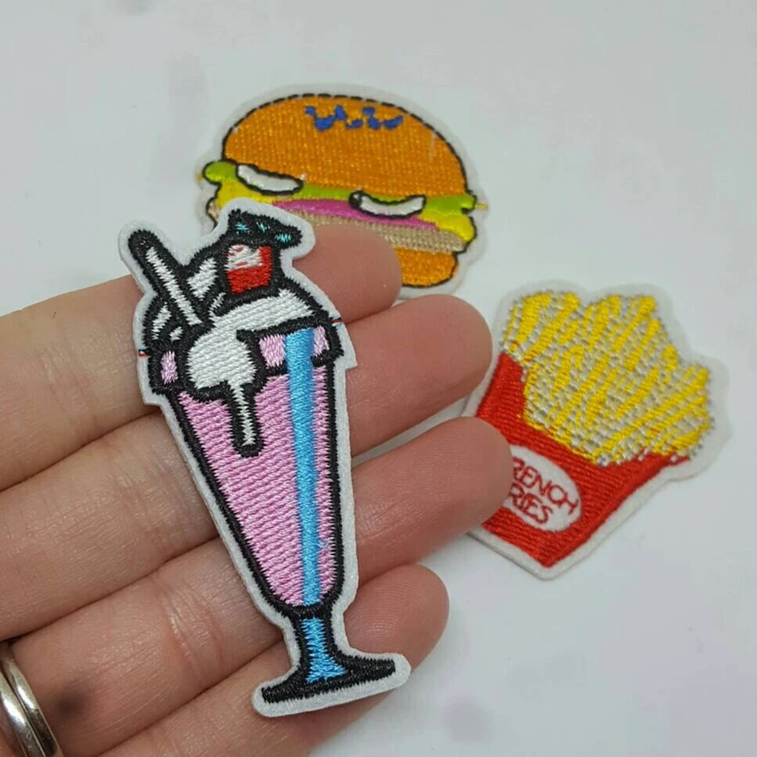 Набор из 3 патчей для картофеля фри и мороженого с вышитой аппликацией. Железные