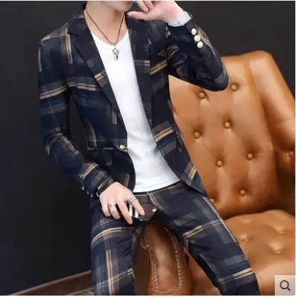 2 Color Мужские модные тонкие костюмы мужские деловые повседневные костюмы 2 шт свадебный костюм брюки Мужской Блейзер высокого качества набор брюк - Цвет: 2 Color