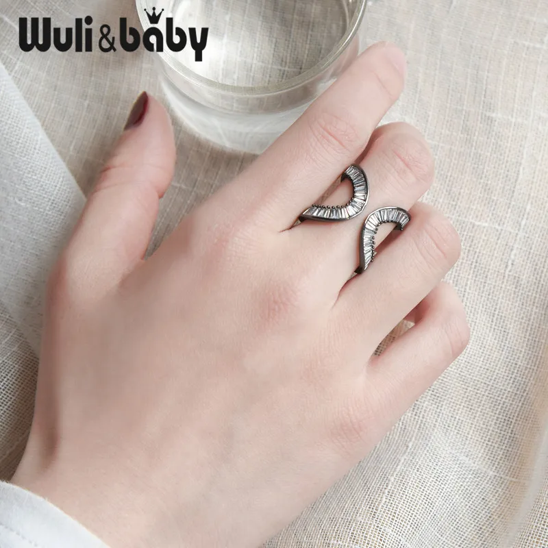 Модное черное кольцо Wuli &amp baby со стразами женские качественные черные вечерние