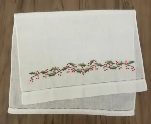 Set of 12 Handkerchiefs White Linen Hemstitched Tea Towel-14x22"Cloth Guest Hand Dish Kitchen Bathroom Towels embroidery Floral