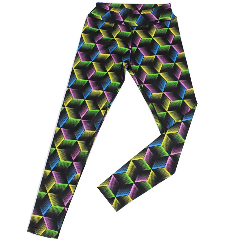 Women fashion Multicolor Trouser Hight Waist Geometric Print Leggings Running Sports Pants autumn Daily Casual Slim Leggings#25A | Женская
