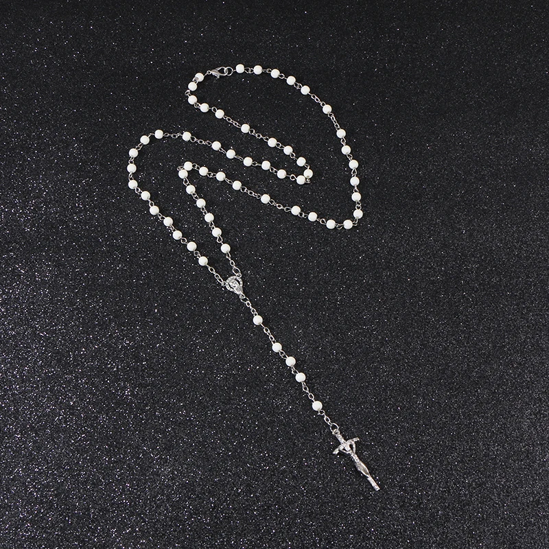 Коми религиозный 5 мм акриловые белые бусины ручной работы крест четки Римский