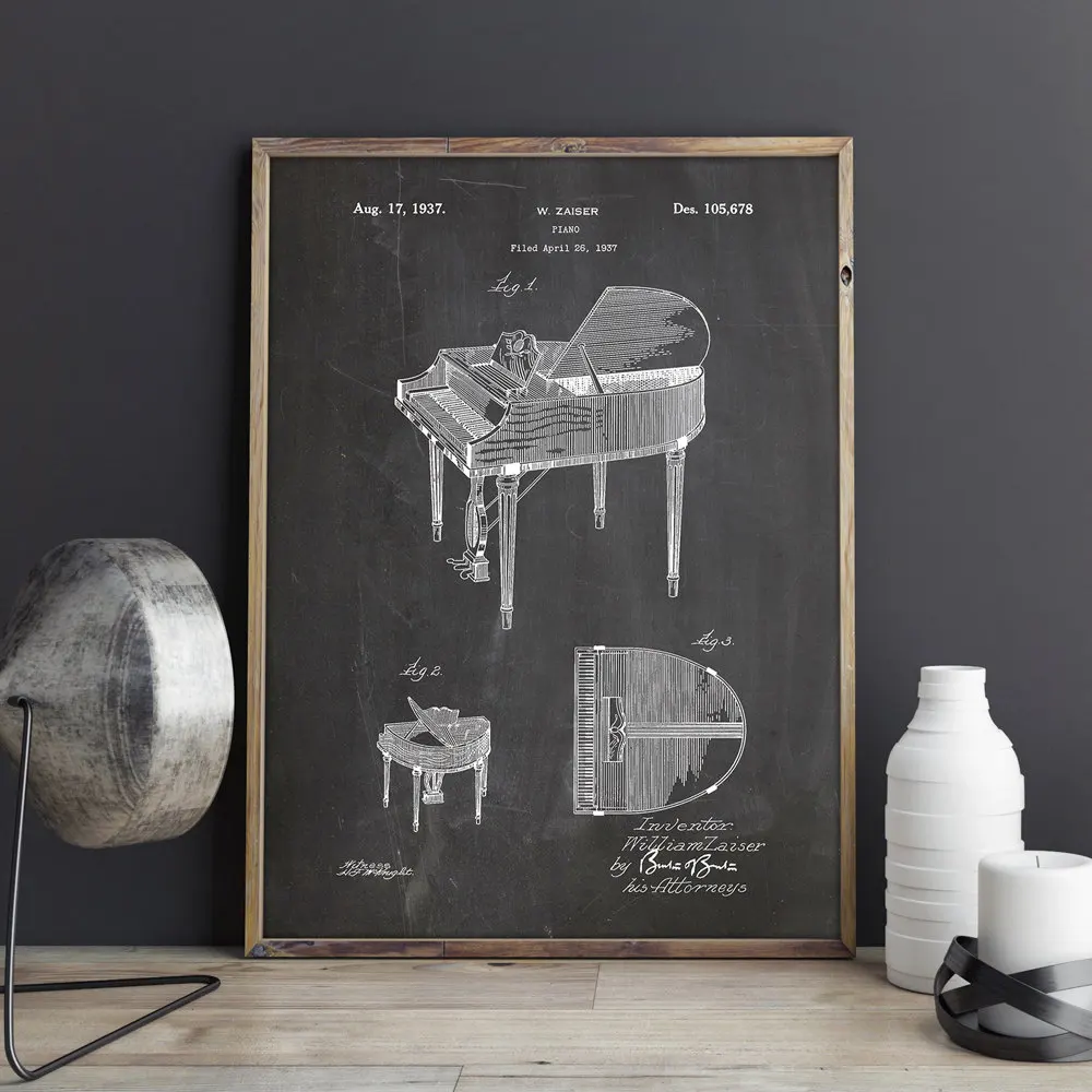 Retro Piano Musician art poster picture prints home decor vintage print blueprint gift idea music Decorations | Дом и сад