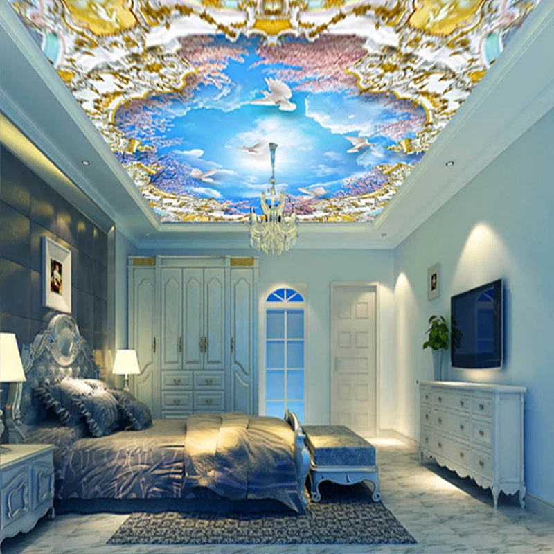 3D фото настенные фрески голубое небо белые облака Вишневое дерево Зенит для