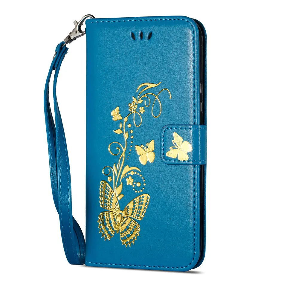 Blue Роскошный Золотой бабочка чехол для samsung Galaxy j4 j6 A6 плюс S8 S9 j2 Pro j3 j5 j7 фото чехол-кошелек с рамкой для D02G - Цвет: Blue