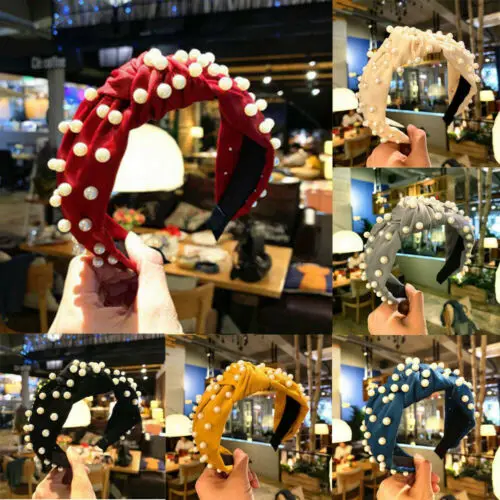 Обруч для волос с жемчугом Женский обруч кристаллами и узлом модный аксессуар на