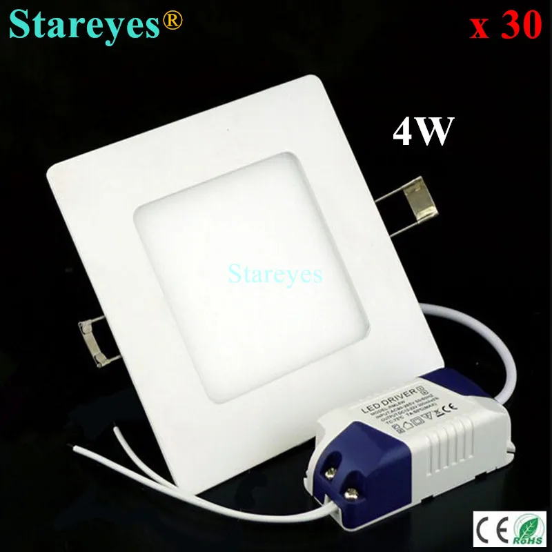 

Free shipping 30 pcs Square led panel light 4W 400LM AC85-265V 2835 SMD led ceiling light bulb downlight lamp lighting