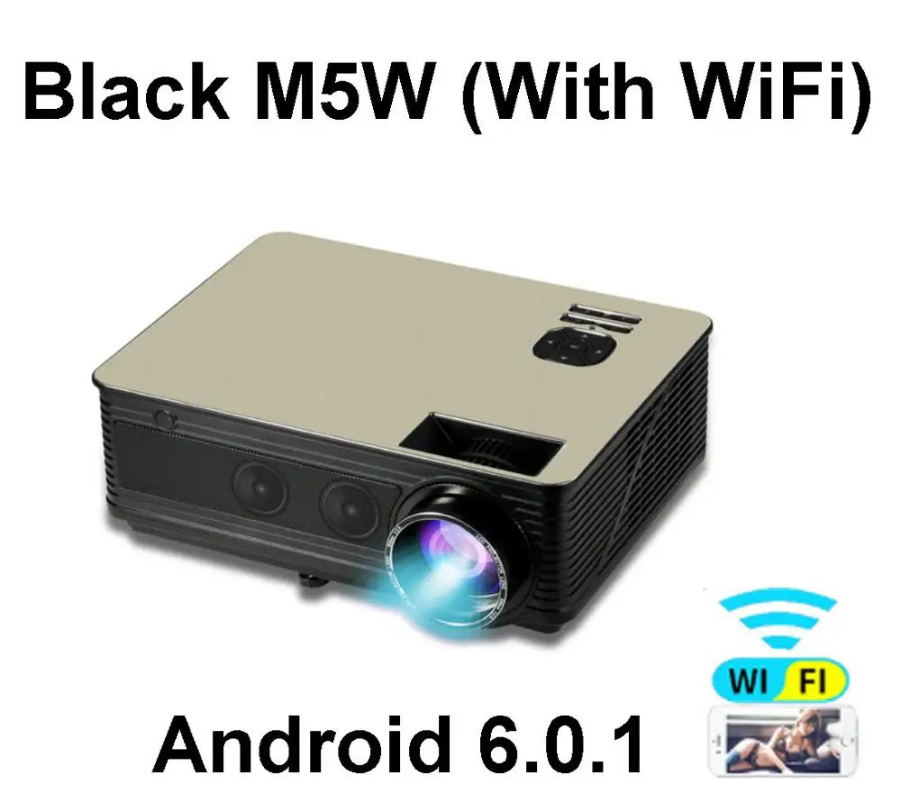 M5 WIFI-black Poner Saund M5 серия светодиодный HD проектор 3D проектор lcd Bluetooth HIFI колонки на выбор Android 6,0 M5 WiFi Vs светодиодный 96 - Цвет: M5 WIFI-black