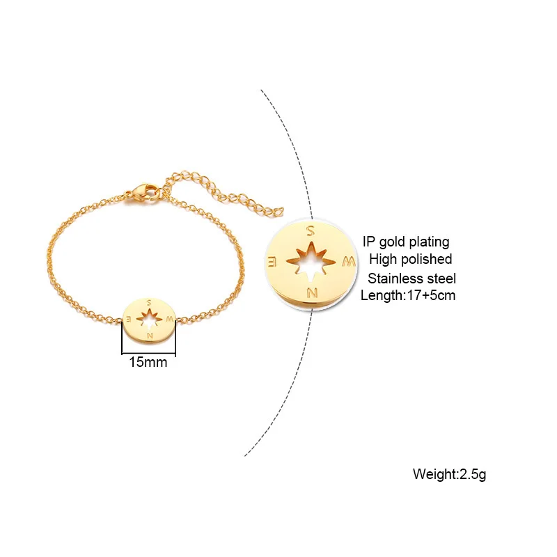 Золотой браслет с компасом Femme BFF ювелирные изделия для путешествий Pulseras Mujer