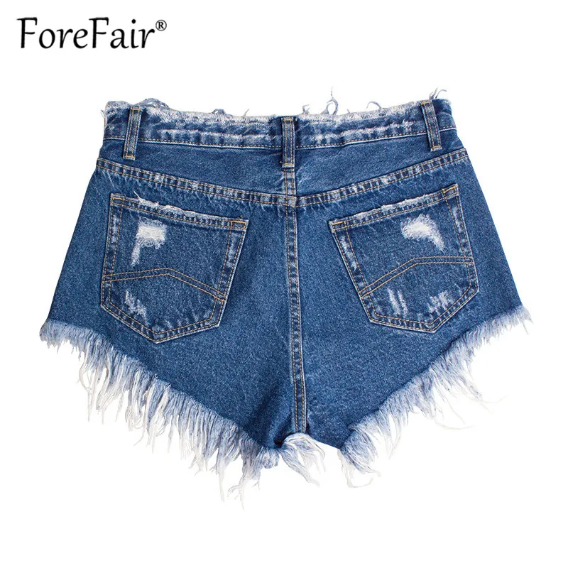 Forefair женские джинсовые шорты Синие рваные винтажные с кисточками летние 2018